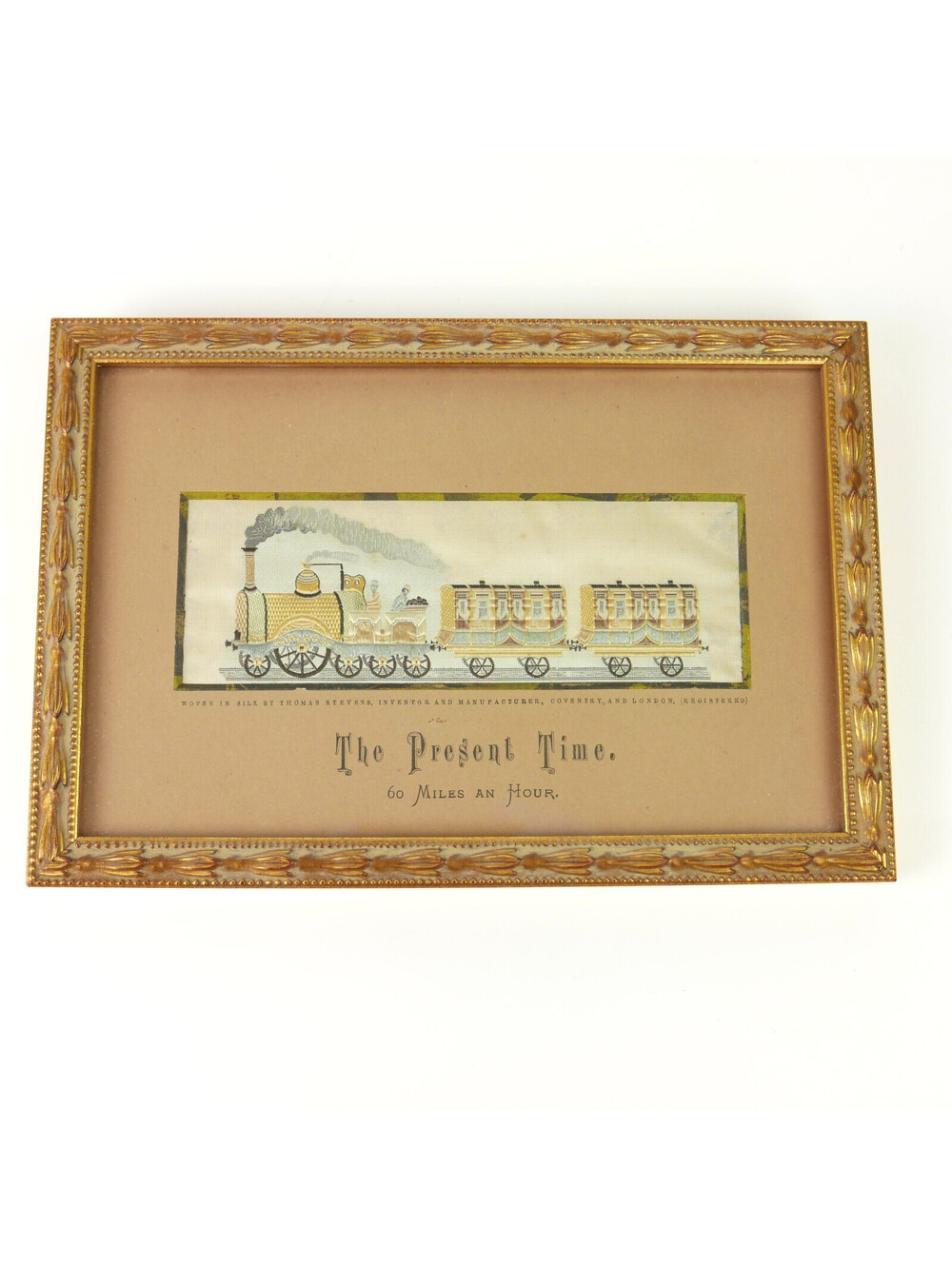 Antique Thomas Stevens Stevengraph Woven Silk Train The Present Time Framed